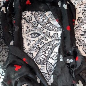 Black Scarf with Red and Gray Hearts